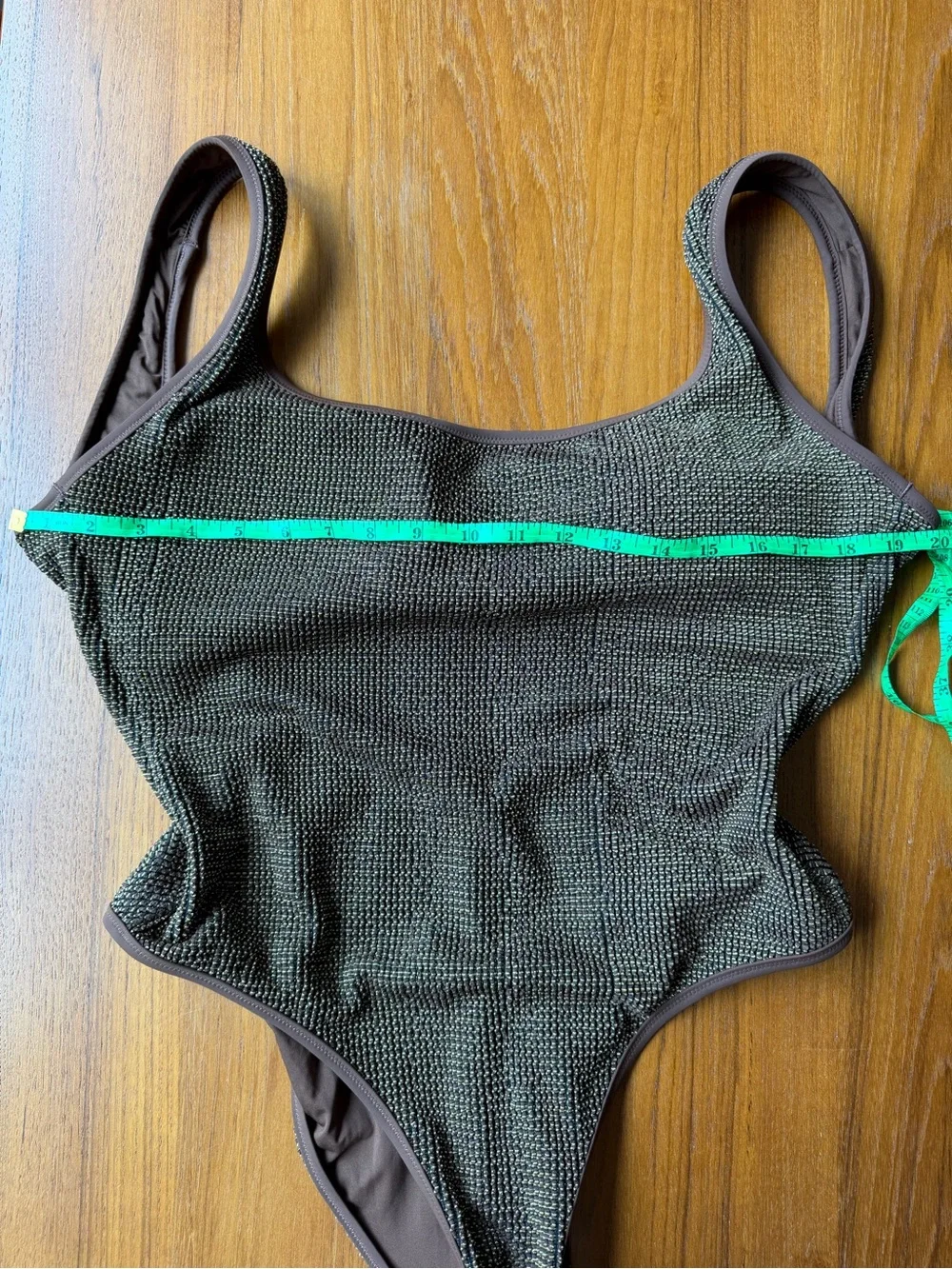 J.Crew Claudia Metallic Scrunchie One-Piece Swimsuit in dark twig brown 14